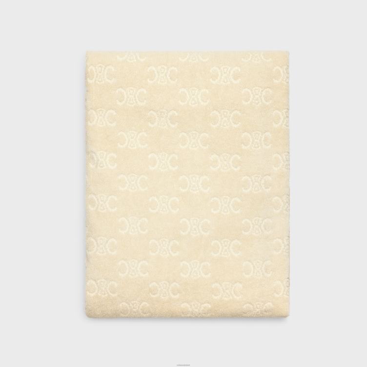 CELINE ecru strandlaken van badstof katoen met monogram 4TLH81691