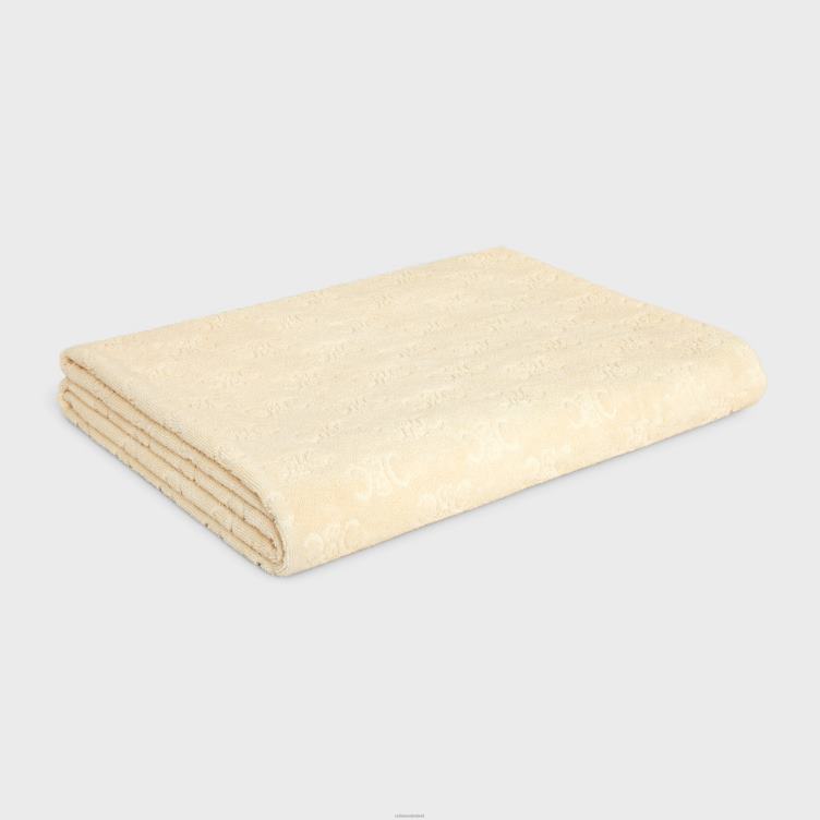 CELINE ecru strandlaken van badstof katoen met monogram 4TLH81691