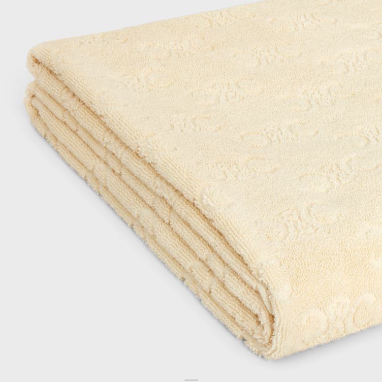 CELINE ecru strandlaken van badstof katoen met monogram 4TLH81691