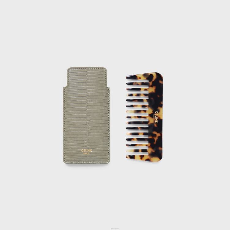 CELINE groene klei kleine haarkam in hagedis 4TLH81612