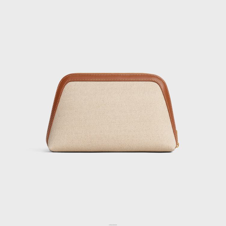 CELINE natuurlijk/bruin Middelgroot make-uptasje van textiel en kalfsleer 4TLH81578