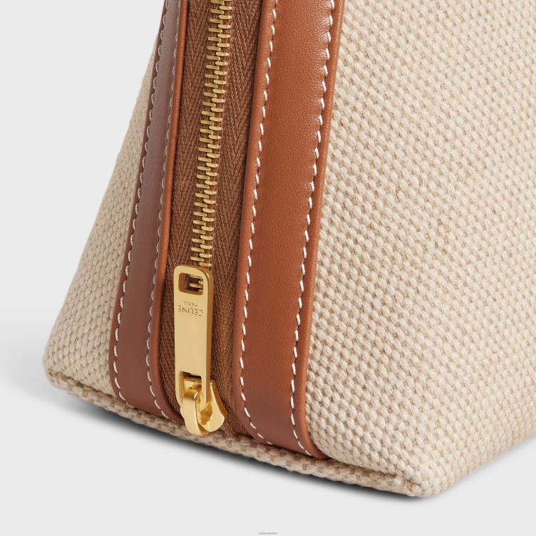 CELINE natuurlijk/bruin Middelgroot make-uptasje van textiel en kalfsleer 4TLH81578