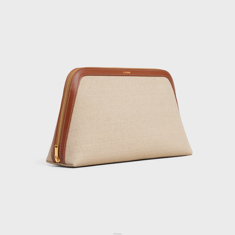 CELINE natuurlijk/bruin groot make-uptasje van textiel en kalfsleer 4TLH81577