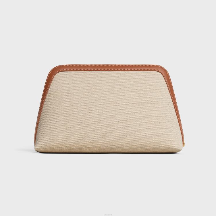 CELINE natuurlijk/bruin groot make-uptasje van textiel en kalfsleer 4TLH81577