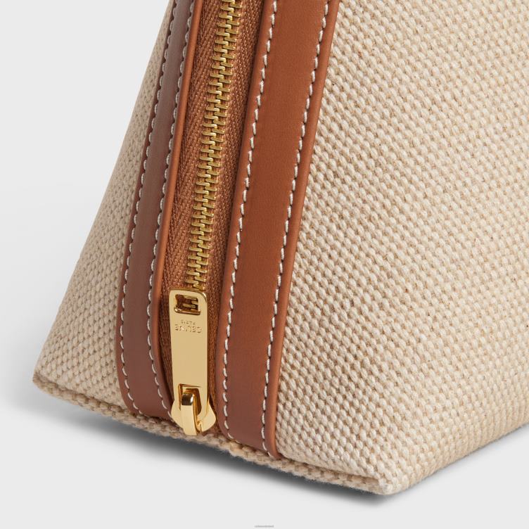 CELINE natuurlijk/bruin groot make-uptasje van textiel en kalfsleer 4TLH81577