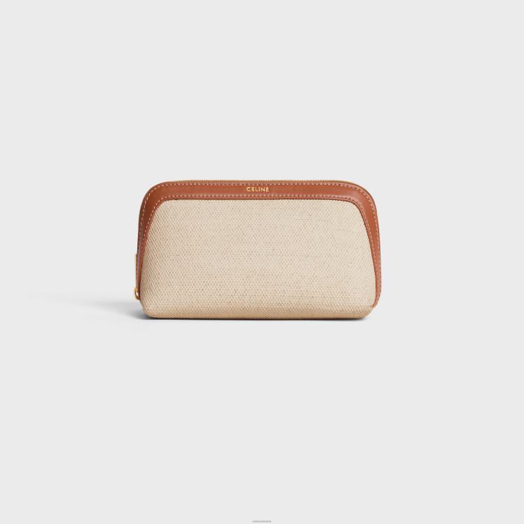 CELINE natuurlijk/bruin klein make-upzakje van textiel en kalfsleer 4TLH81579