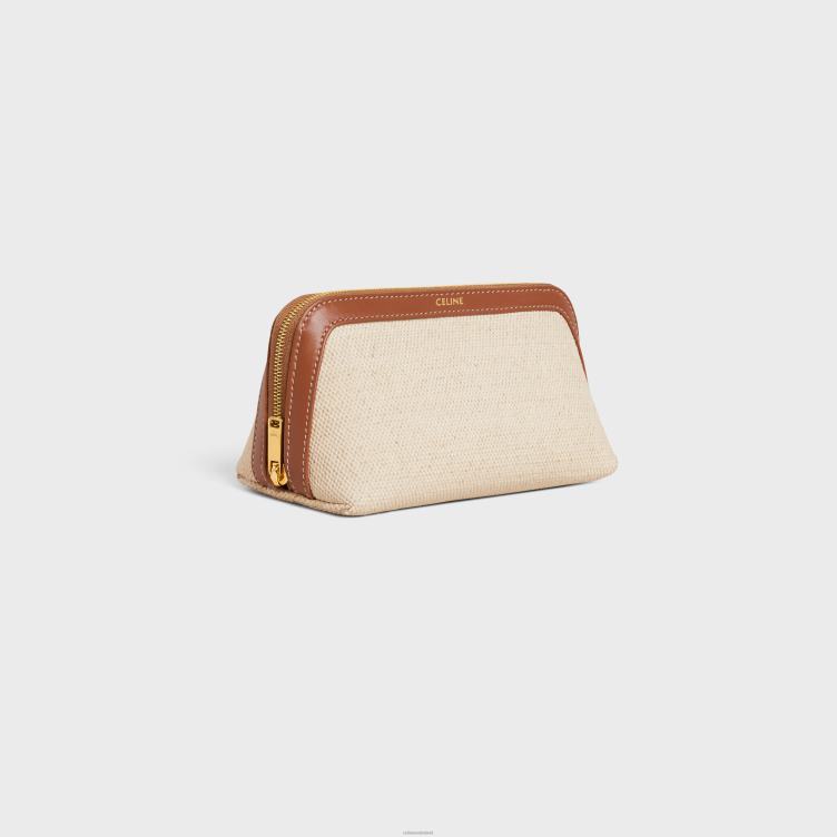 CELINE natuurlijk/bruin klein make-upzakje van textiel en kalfsleer 4TLH81579