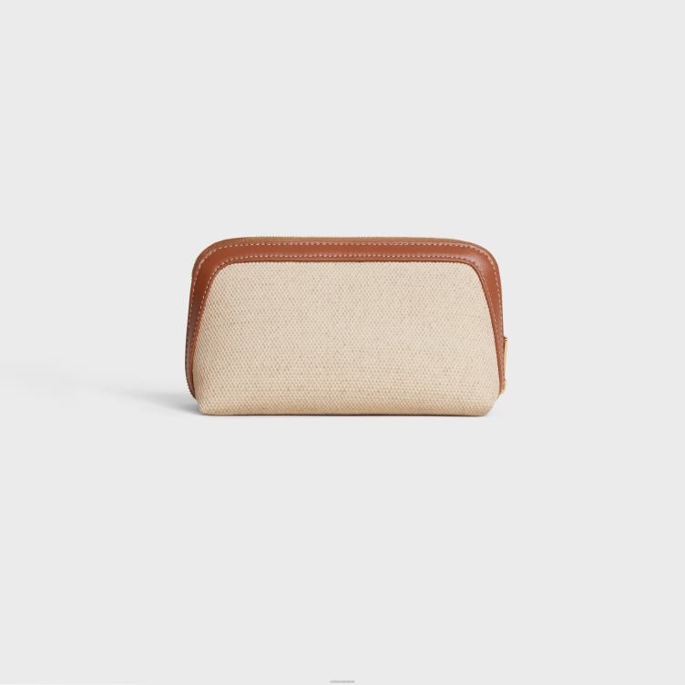 CELINE natuurlijk/bruin klein make-upzakje van textiel en kalfsleer 4TLH81579