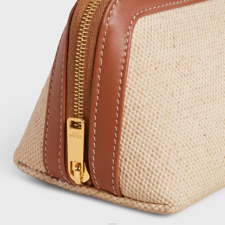 CELINE natuurlijk/bruin klein make-upzakje van textiel en kalfsleer 4TLH81579