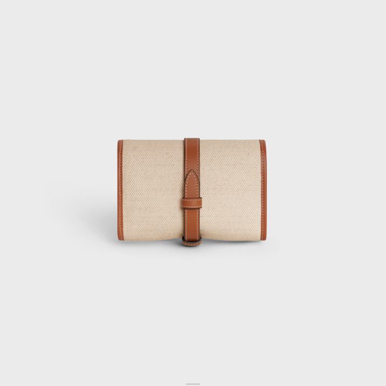 CELINE natuurlijk/bruin sieradenzakje van textiel en kalfsleer 4TLH81595