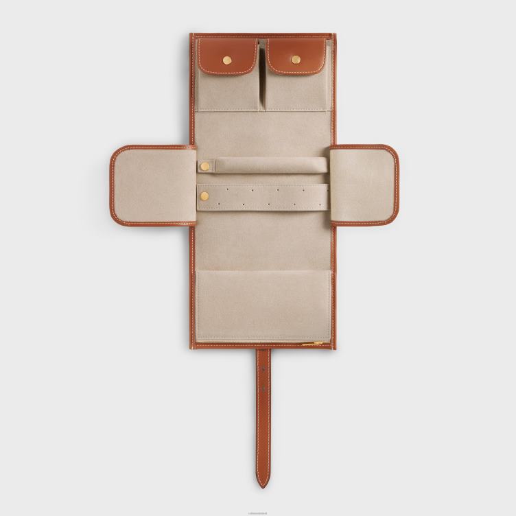 CELINE natuurlijk/bruin sieradenzakje van textiel en kalfsleer 4TLH81595