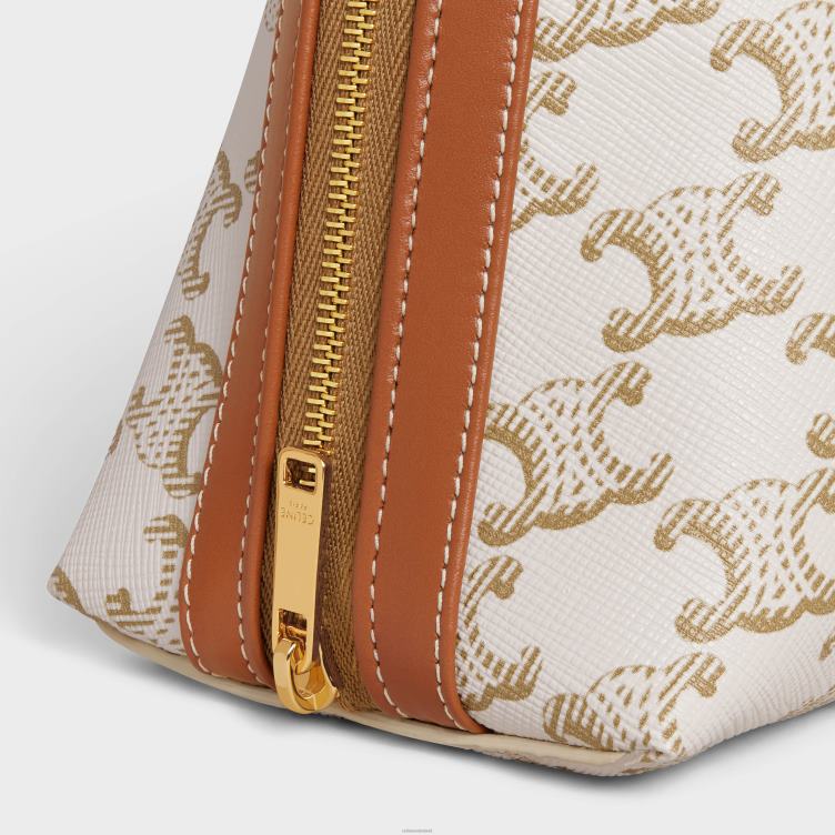 CELINE wit groot make-uptasje van triomphe-canvas en kalfsleer 4TLH81574