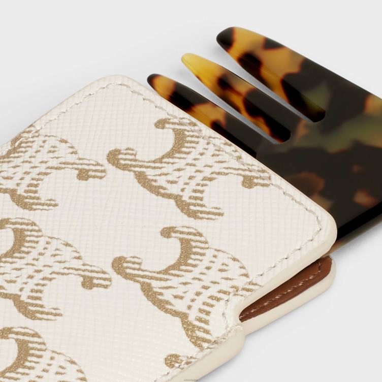 CELINE wit kleine haarkam in triomphe canvas 4TLH81615