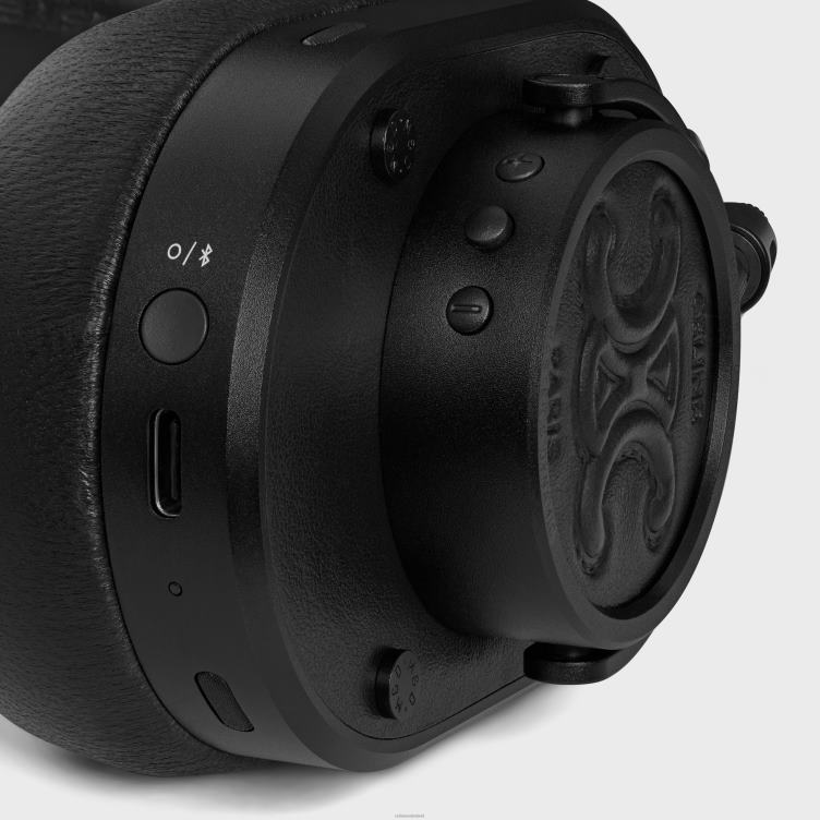 CELINE zwart Koptelefoon van glad kalfs- en lamsleer met triomphe-reliëf 4TLH81664