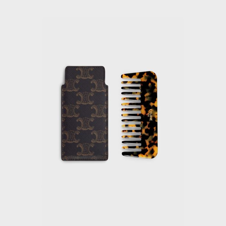 CELINE zwart/bruin kleine haarkam in triomphe canvas 4TLH81614