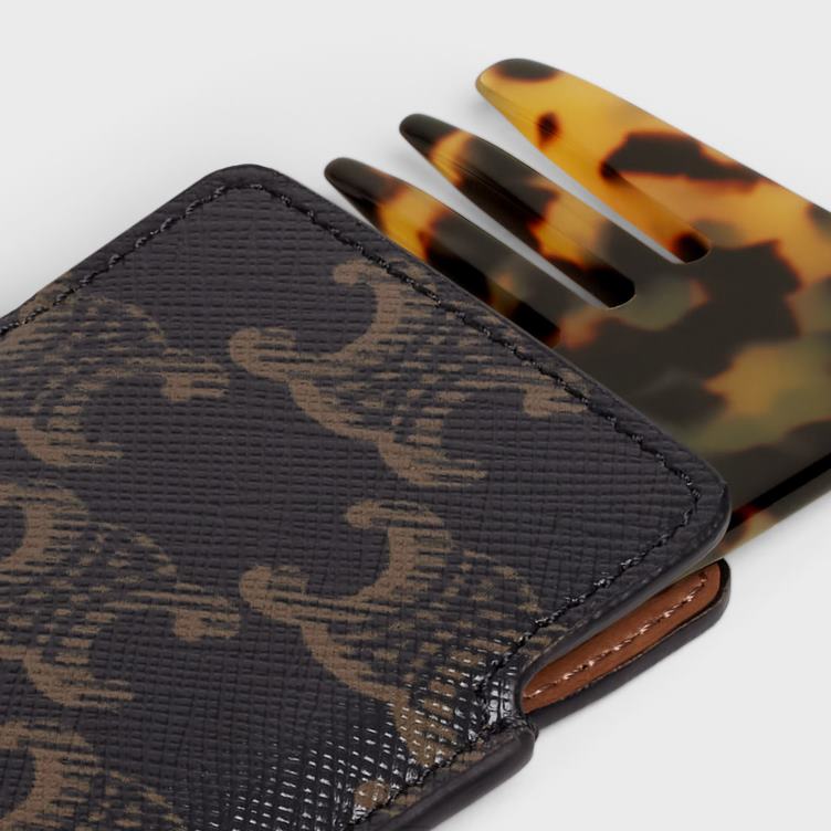 CELINE zwart/bruin kleine haarkam in triomphe canvas 4TLH81614