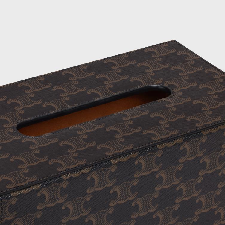 CELINE zwart/bruin rechthoekige tissuedoos van triomphe-canvas 4TLH81495