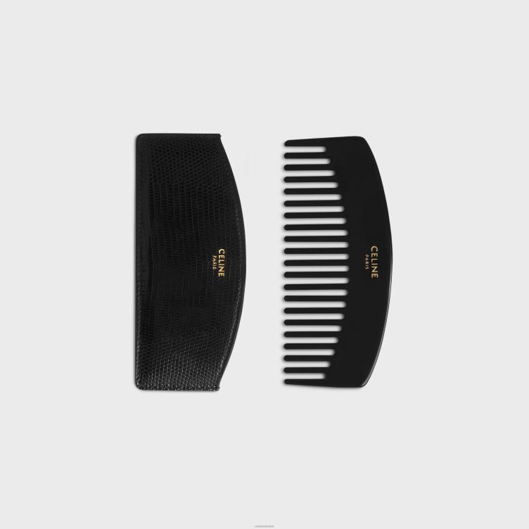 CELINE zwart gebogen haarkam in hagedis 4TLH81607