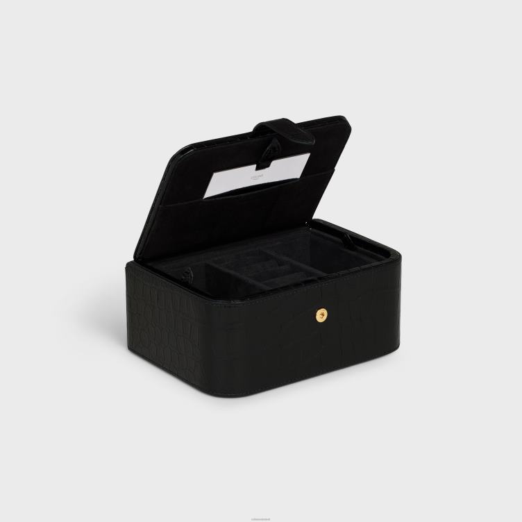 CELINE zwart grote juwelendoos in krokodil 4TLH81560