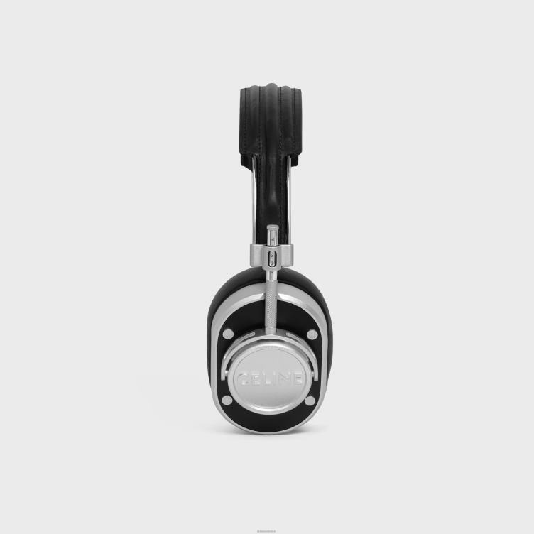 CELINE zwart hoofdtelefoon van glad kalfs- en lamsleer met gegraveerde tekst 4TLH81665