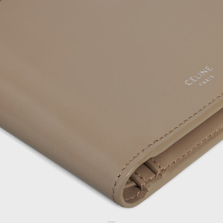 CELINE rokerige taupe gevouwen portemonnee met muntvakje van glanzend kalfsleer 4TLH82160