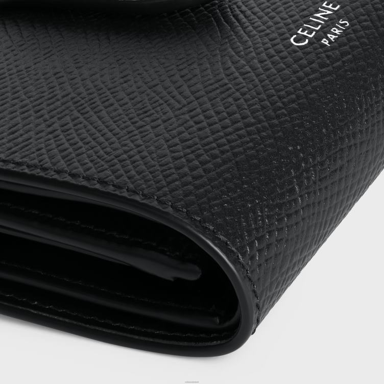 CELINE zwart Portemonnee met fijn bandje van generfd kalfsleer 4TLH82165