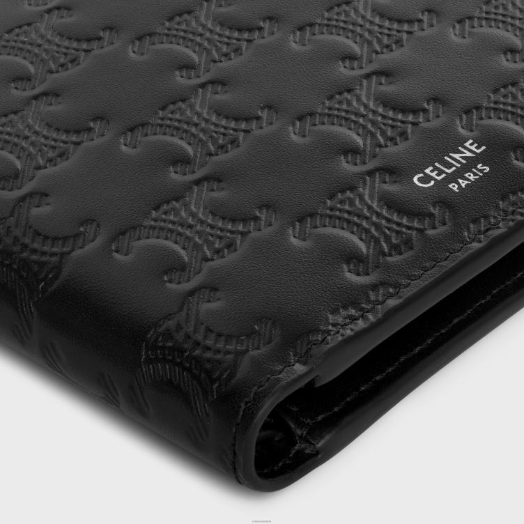CELINE zwart Tweevoudige portemonnee van kalfsleer met triomphe-reliëf 4TLH82111