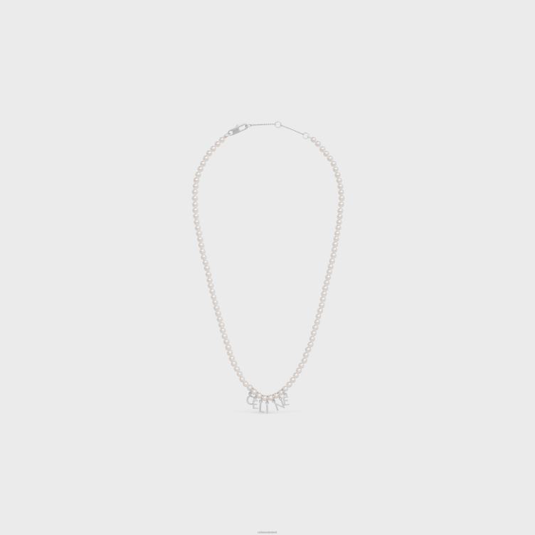 CELINE ivoor/zilver monochrome ketting van glasparels en messing met rhodiumafwerking 4TLH82287