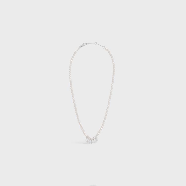 CELINE ivoor/zilver monochrome ketting van glasparels en messing met rhodiumafwerking 4TLH82287