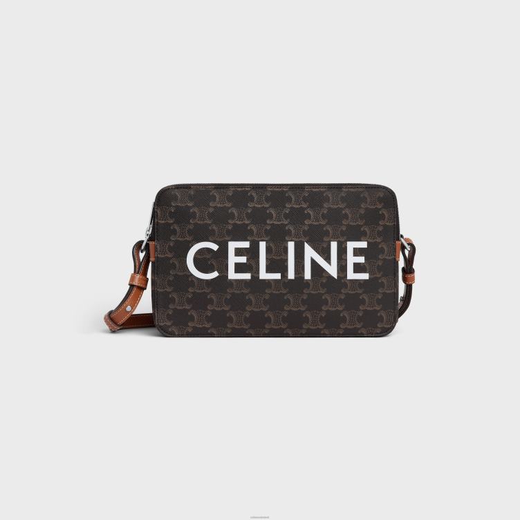 CELINE bruinen messenger dubbele ritssluiting in triomphe canvas met print 4TLH82081