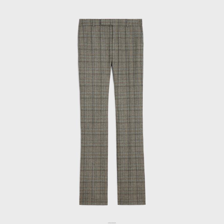 CELINE ivoor/grijs/tofee uitlopende broek van Prince of Wales-flanel 4TLH81895