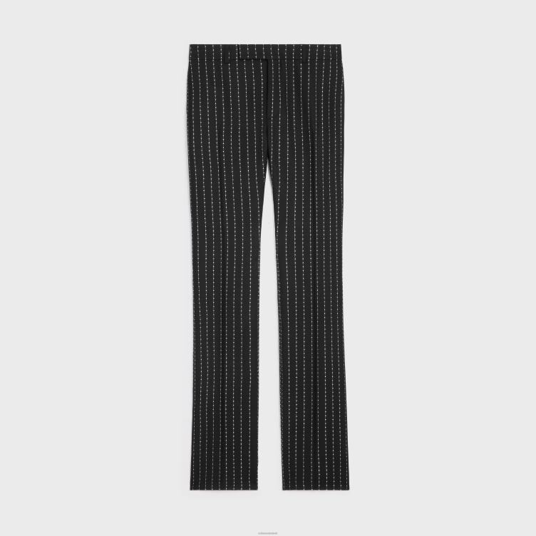 CELINE zwart wit geborduurde wijd uitlopende broek van gestreepte wol 4TLH81893