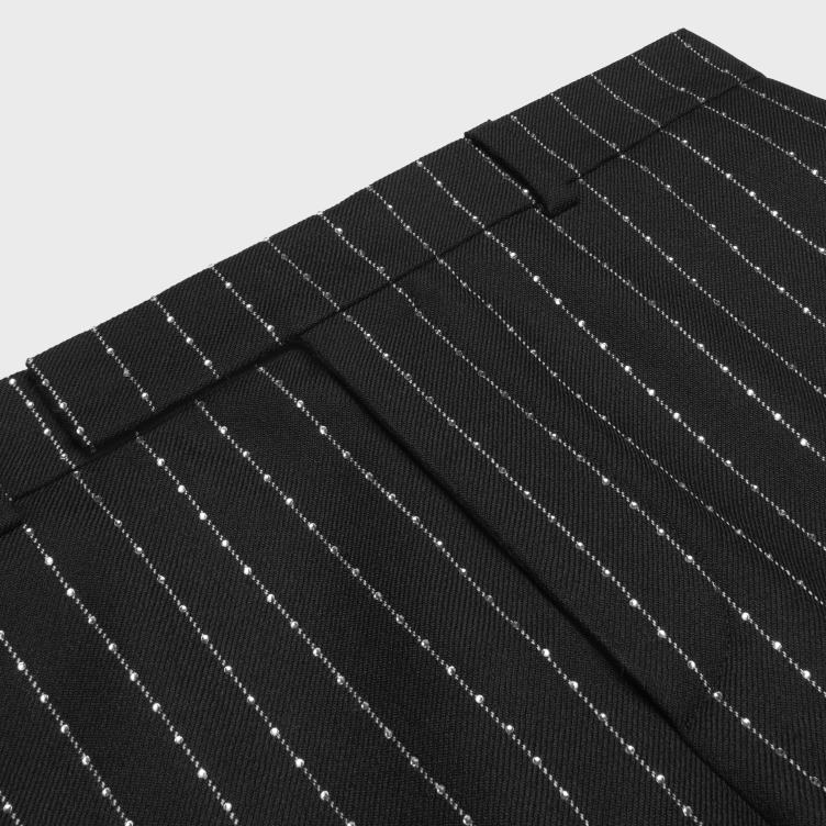 CELINE zwart wit geborduurde wijd uitlopende broek van gestreepte wol 4TLH81893