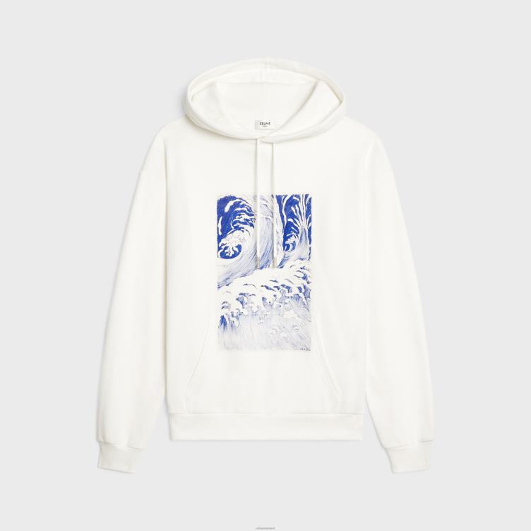 CELINE gebroken wit/blauw losse golfhoodie van katoenfleece 4TLH81948