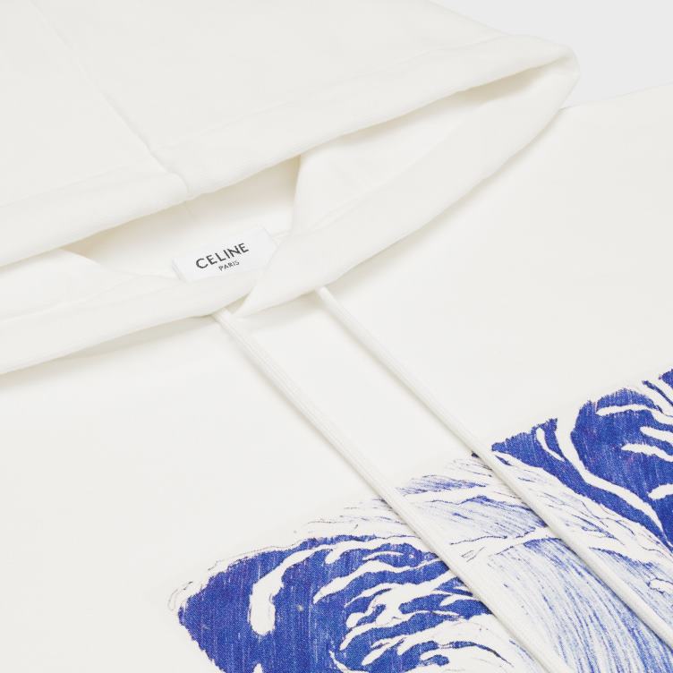 CELINE gebroken wit/blauw losse golfhoodie van katoenfleece 4TLH81948