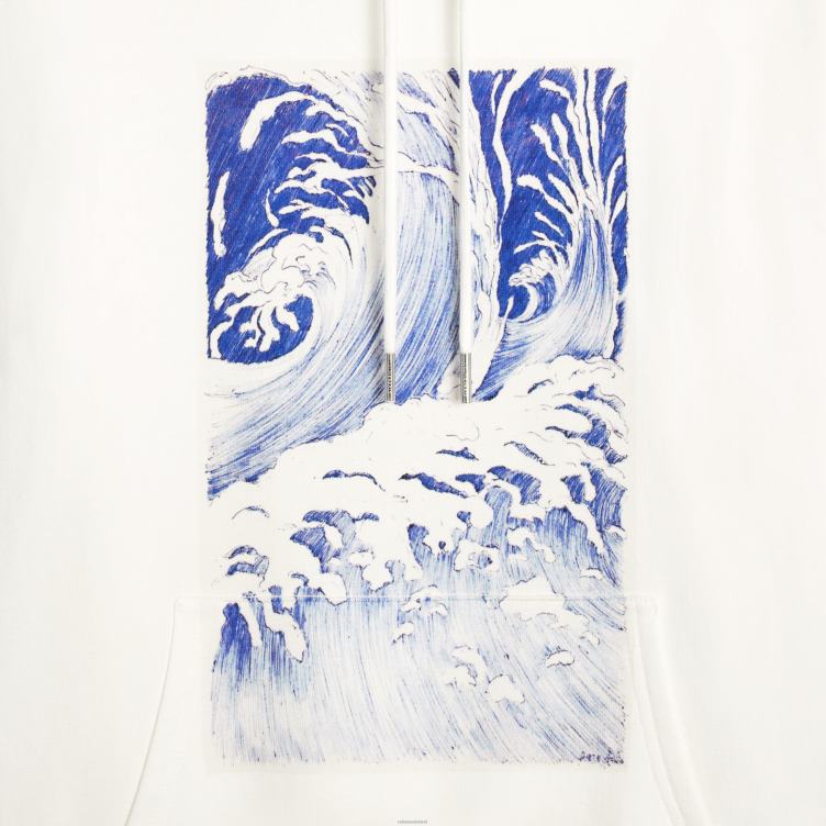 CELINE gebroken wit/blauw losse golfhoodie van katoenfleece 4TLH81948