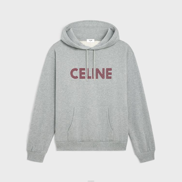 CELINE grijs gemêleerd/bordeaux losse hoodie van katoenfleece 4TLH81941