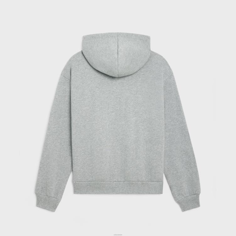 CELINE grijs gemêleerd/bordeaux losse hoodie van katoenfleece 4TLH81941