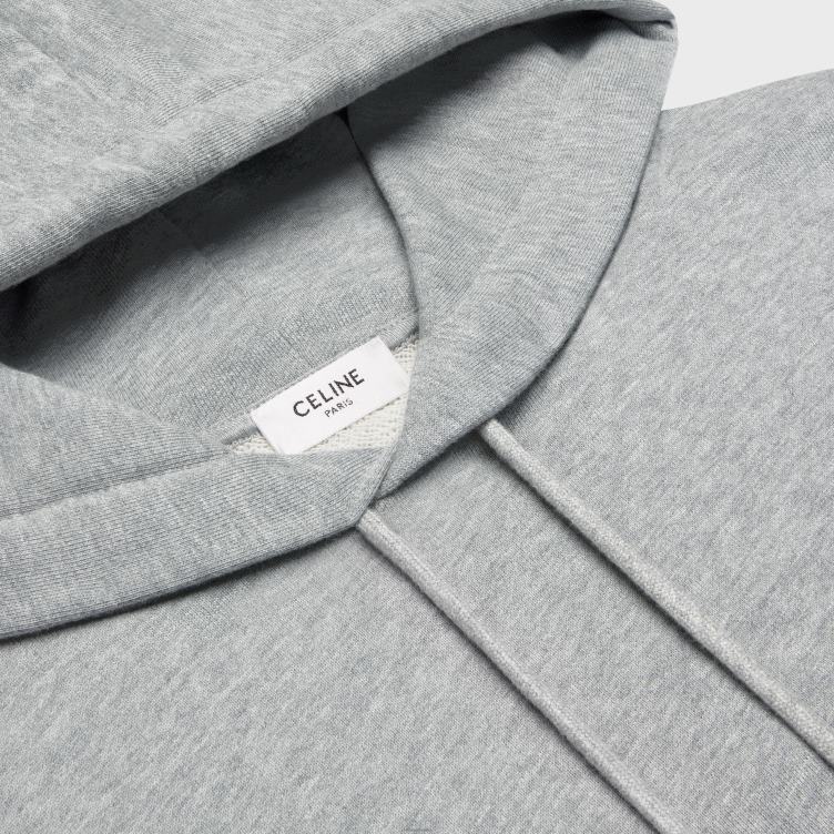 CELINE grijs gemêleerd/bordeaux losse hoodie van katoenfleece 4TLH81941