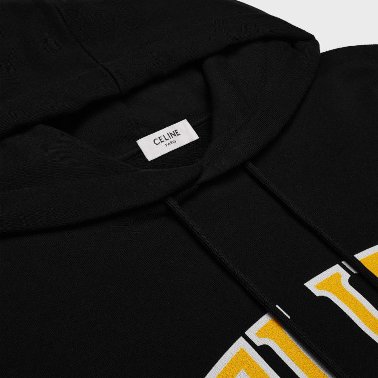 CELINE zwart/citroen losse hoodie van katoenfleece 4TLH81810