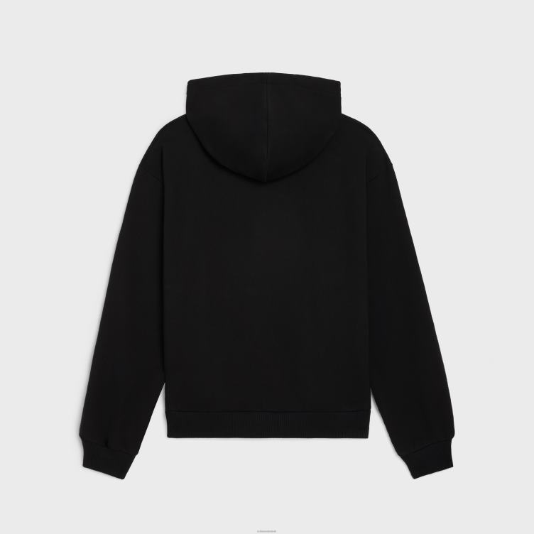 CELINE zwart/gebroken wit/kristal losse geborduurde hoodie van katoenfleece 4TLH81940