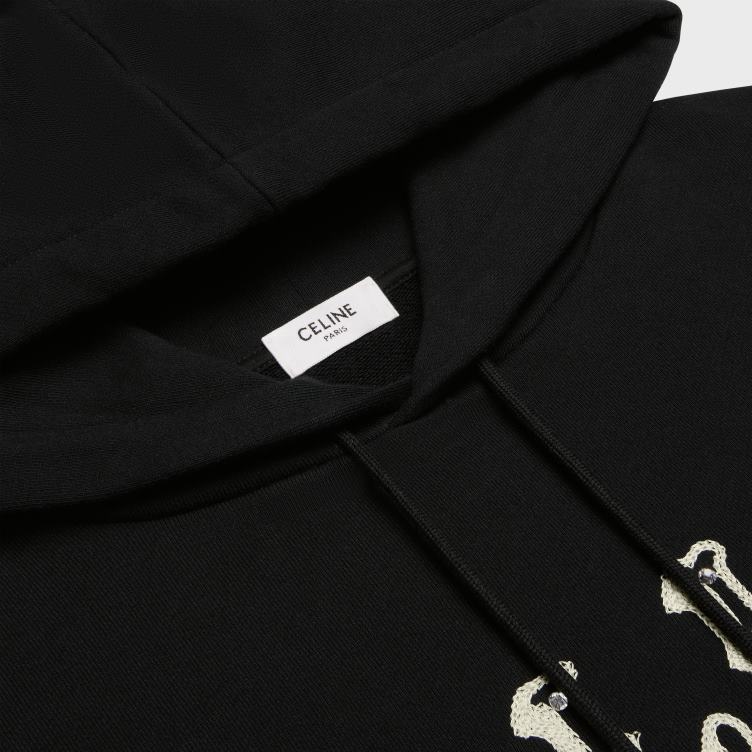 CELINE zwart/gebroken wit/kristal losse geborduurde hoodie van katoenfleece 4TLH81940