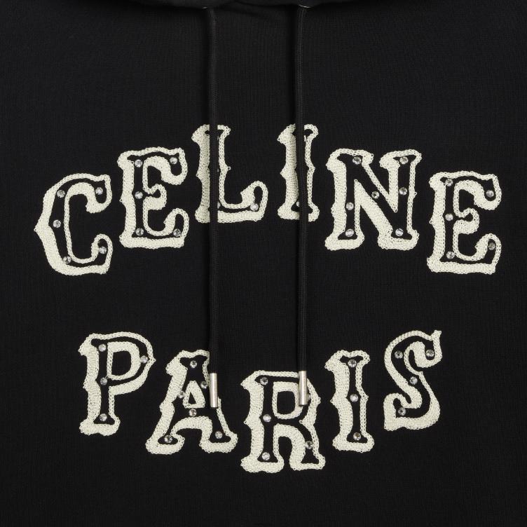 CELINE zwart/gebroken wit/kristal losse geborduurde hoodie van katoenfleece 4TLH81940