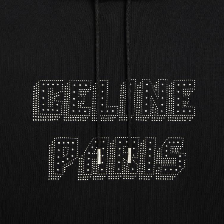CELINE zwart zilver losse hoodie met studs van katoenfleece 4TLH81939