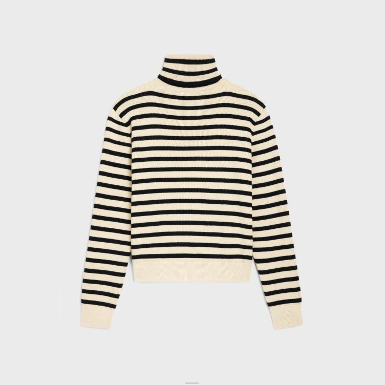 CELINE crème/zwart coltrui van erfgoed kasjmier 4TLH81977