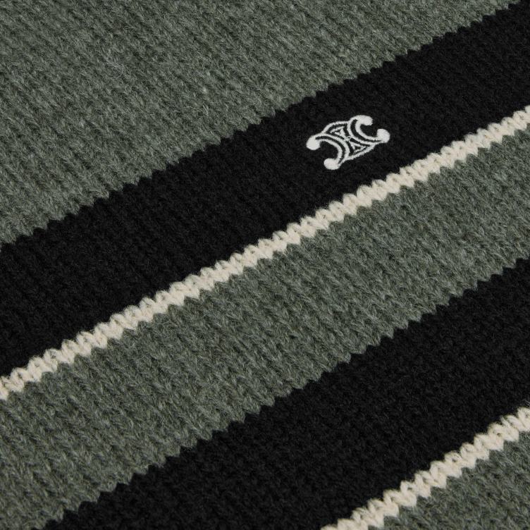 CELINE grijs zwart gestreepte triomphe trui met ronde hals van wol 4TLH81792