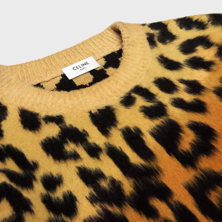 CELINE kameel/brun cropped trui met ronde hals van geborsteld katoen 4TLH81981