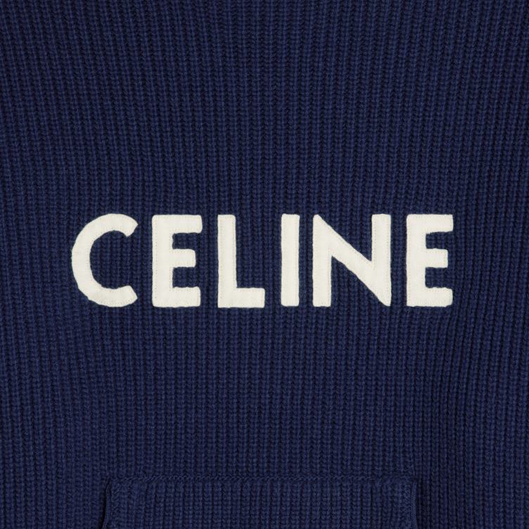 CELINE marine trui met capuchon van geribde wol 4TLH81988