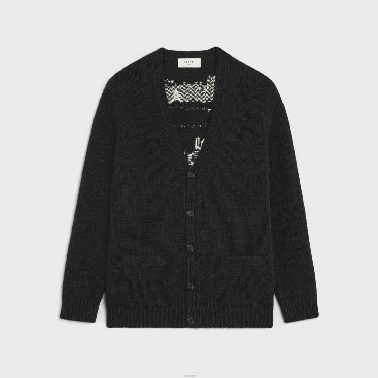 CELINE zwart/crème long dare future vest van alpacawol 4TLH81982