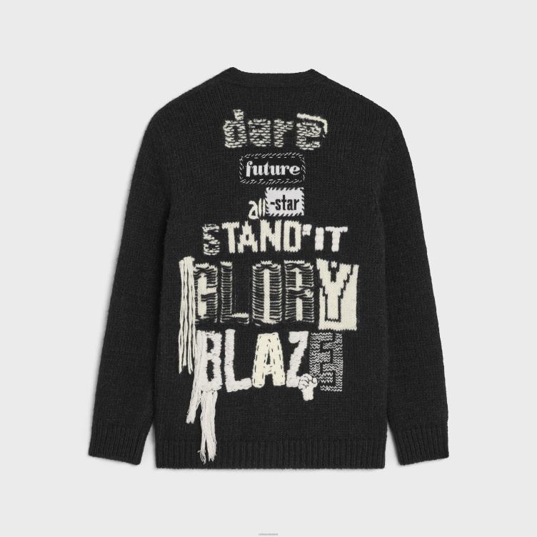 CELINE zwart/crème long dare future vest van alpacawol 4TLH81982